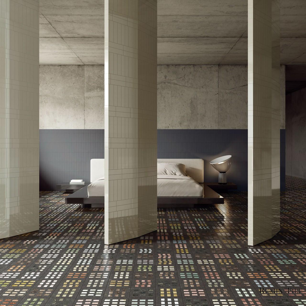 水磨石花磚 波波里花園 20*20 黑色 臥室地磚