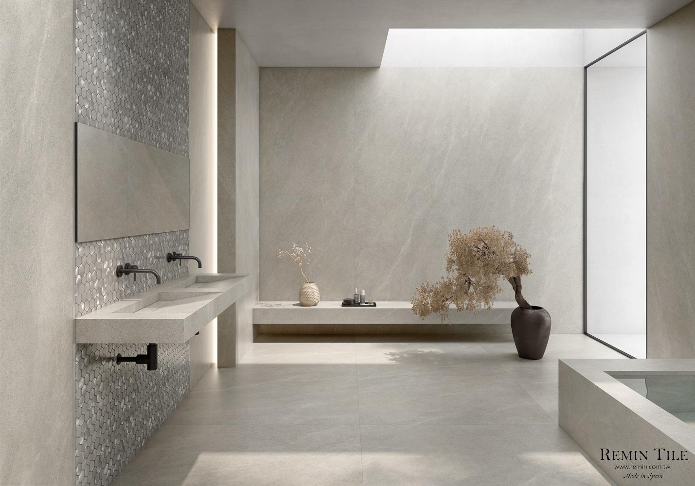 萊姆石薄大板 羅科 Riviere Beige Gris 120*280 0.6㎝ 羅科 Roca RIGATO 灰色 浴室壁磚